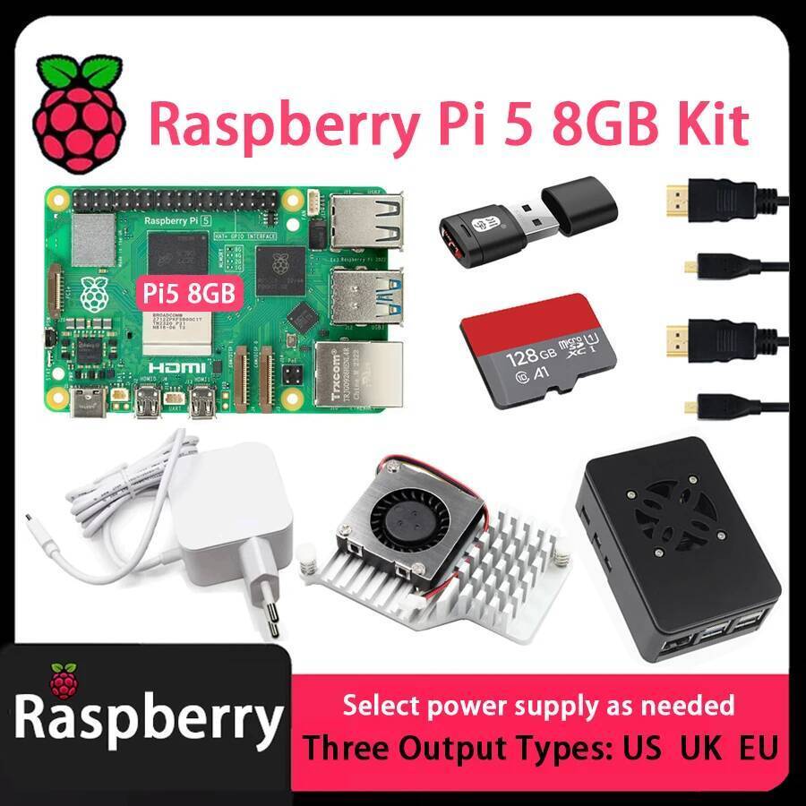 Raspberry Pi 5 8GB Board และ Pi5 8GB Kit ,bcm2712 , การ์ด 128GB, หม้อน้ํา, แหล่งจ่ายไฟ, บอร์ด Pi5 8G