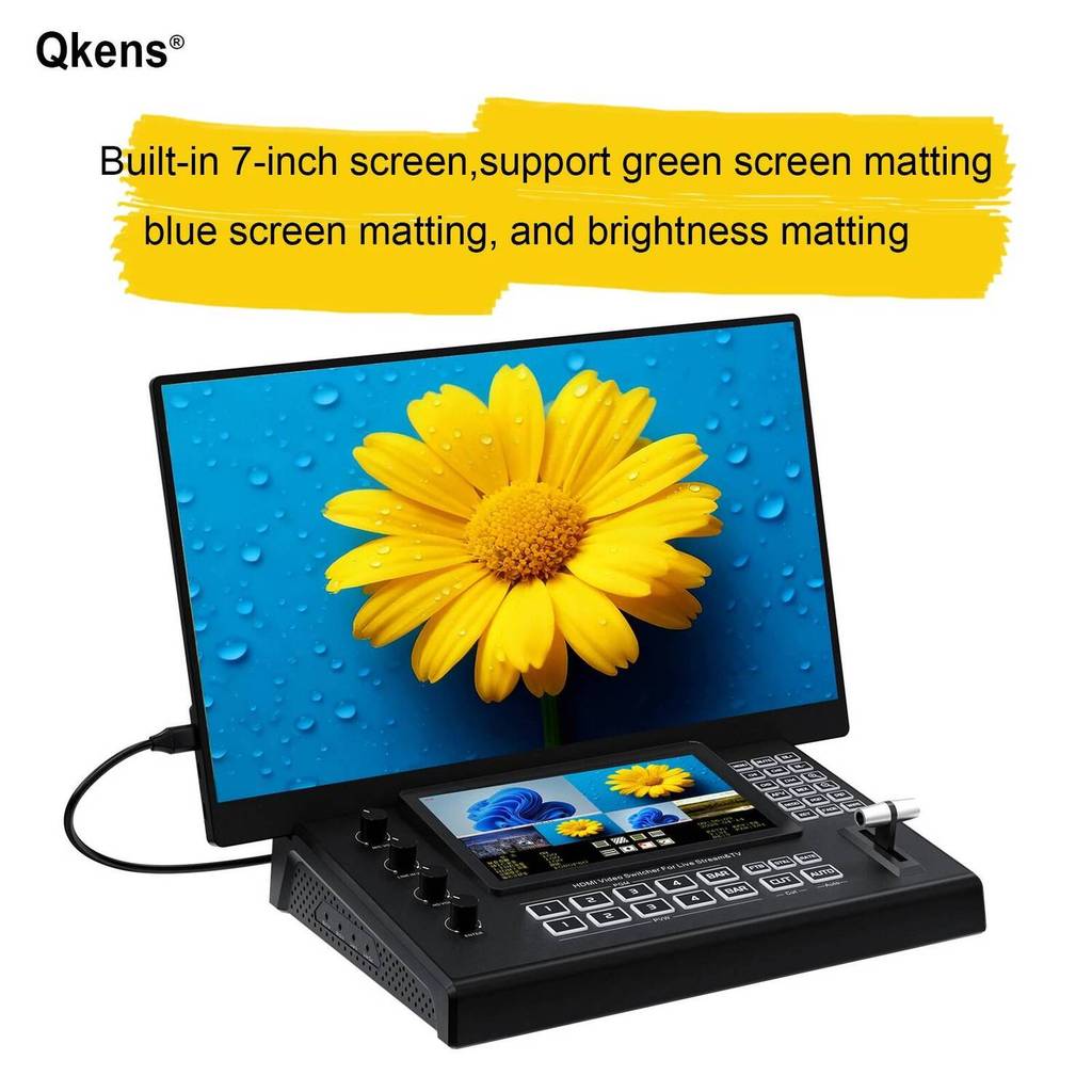 USB3.0 HD 1080P 4 ช่อง HDMI Video Switcher หน้าจอ 7 นิ้วสําหรับการถ่ายทอดสดการออกอากาศรองรับหน้าจอสี