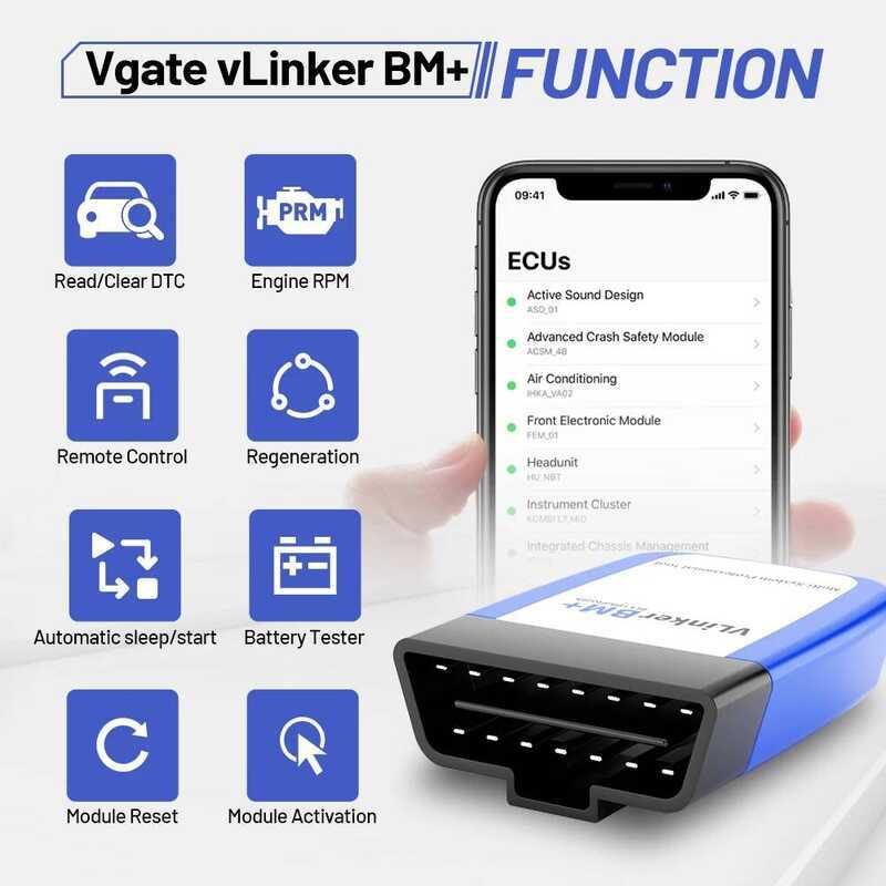 Vgate vLinker BM+ BT4.0/ BM BT3.0 V2.2 ELM327 บลูทูธ Bimmercode OBD สแกนเนอร์ OBD2 เครื่องมือวินิจฉั