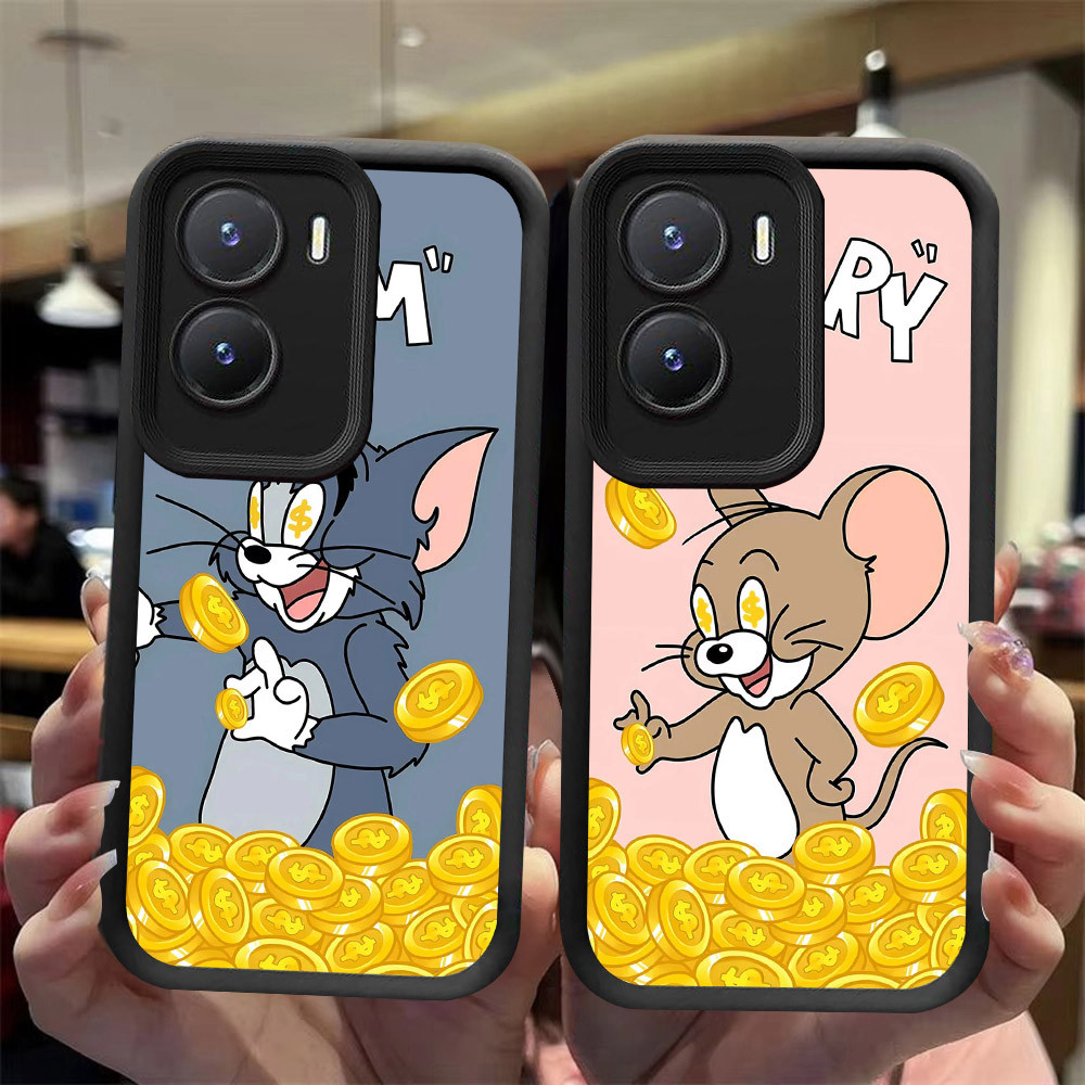 J-27 Cat gold Mouse ดำขาวชมพูเคสโทรศัพท์หรับ VIVO Y15S Y02S Y15A Y16 Y01A Y01 IQOO Z7i