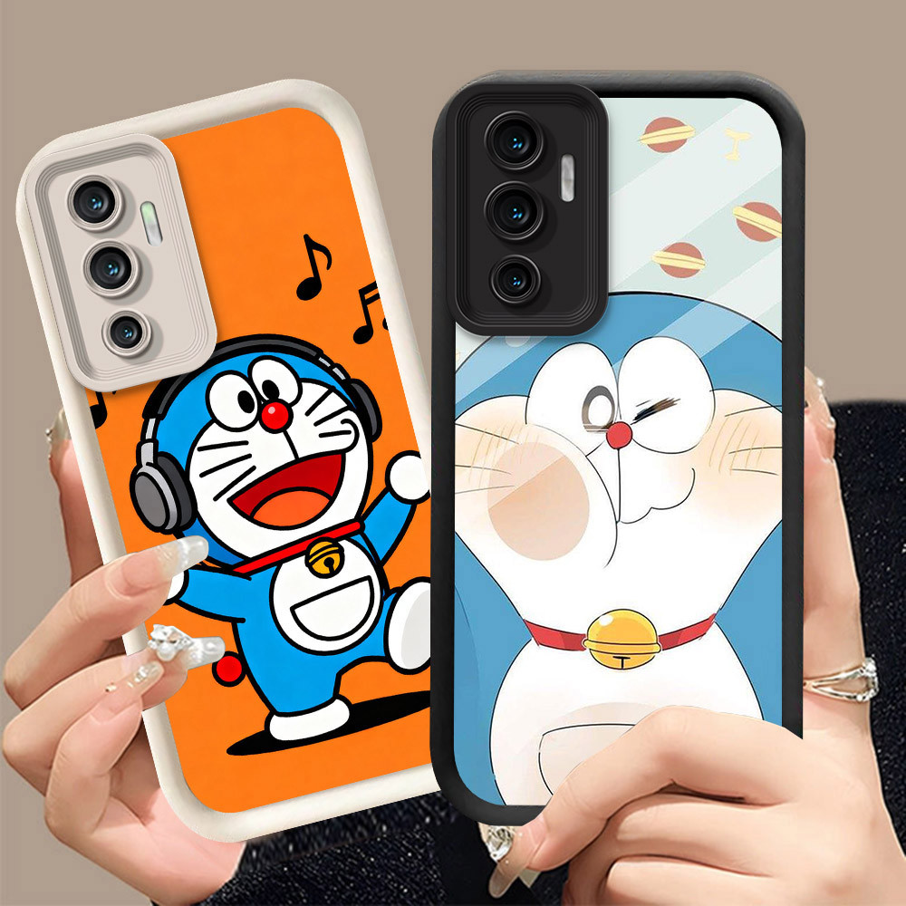 Q-6 Doraemon cute ขาวดำเคสโทรศัพท์หรับ VIVO IQOO V19 Y52 V23E Y72 V23 Y75 Y75S Z3 5G ปกสีชมพู