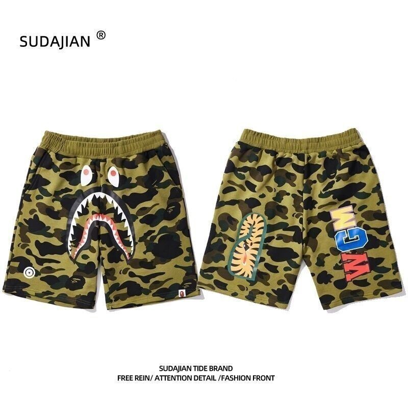 กางเกงขาสั้นผู้ชาย Bape Fashion Shark Ape กางเกงลําลองห้าสําหรับขาสั้นตาข่ายญี่ปุ่นวัยรุ่นกางเกงขาสั