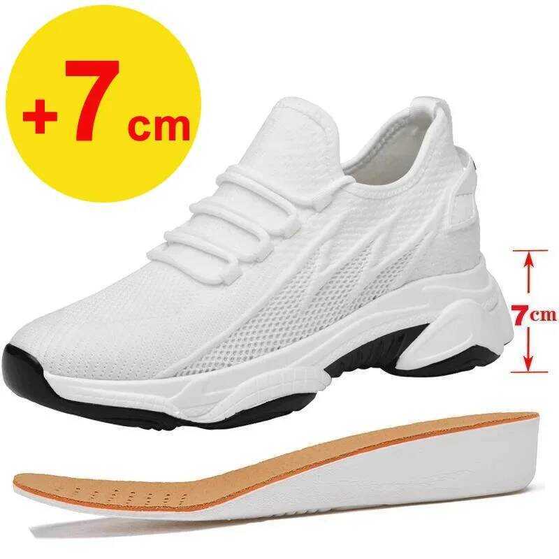 tor Shoes Breathable Mesh Height Increase Sneakers Men Shoes Inner Length 7Cm Outdoor Leisure White