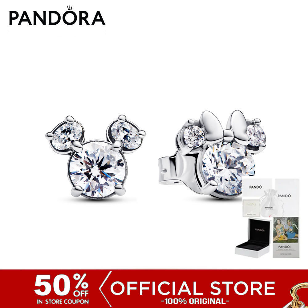 (ของแท้100%) Pandora Disney Mickey And Minnie Silhouette Sterling Silver Stud Earrings