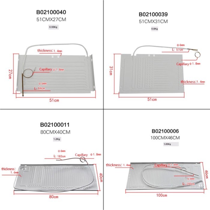 evaporator flat plate evaporator freezer cool plate with capillary aluminum Refrigerator