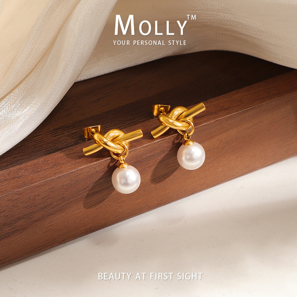 สแตนเลสสตีลปมและต่างหูสตั๊ดมุกสําหรับผู้หญิง,ไม่ซีดจาง 18K Gold Plated Hypoallergenic Non Tarnish Minimalist แฟชั่นเครื่องประดับ