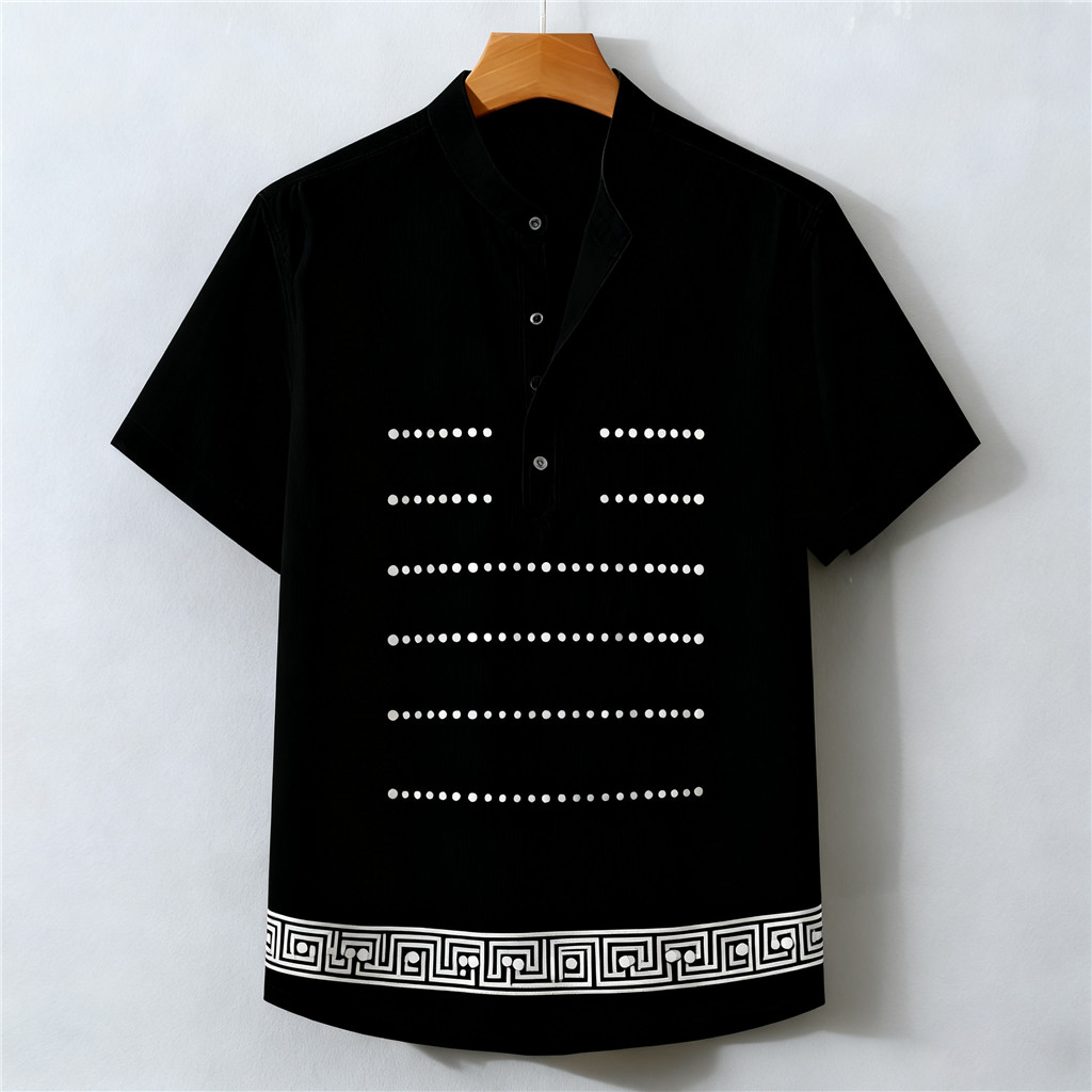 เสื้อเชิ้ตสีดำที่ระลึกดีไซน์ไทย พิมพ์ลาย 3 มิติ สไตล์เรียบหรูสำหรับการทำงาน