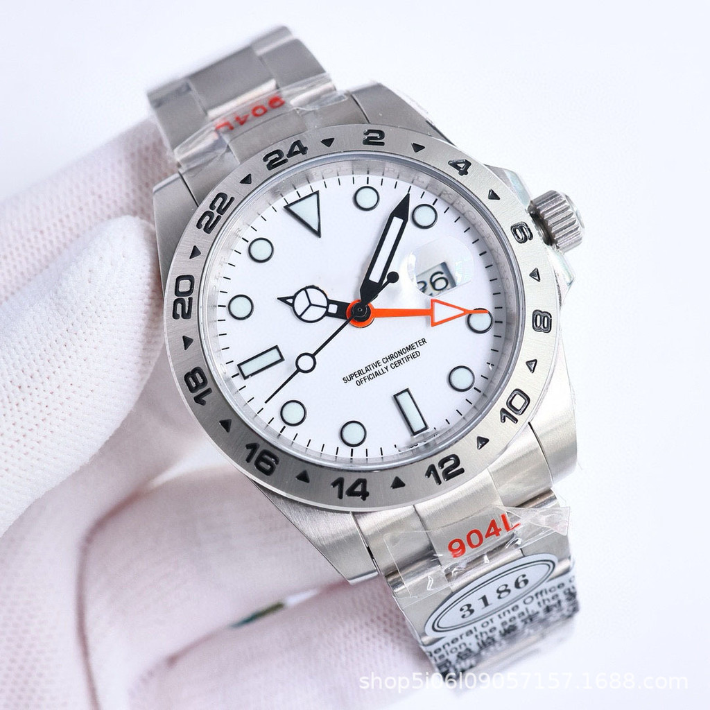 สินค้าใหม่ Texture V7 โรงงาน Explorer ประเภทสองนาฬิกาผู้ชายสีขาว Surface Explorer GMT สีเขียว Nige C