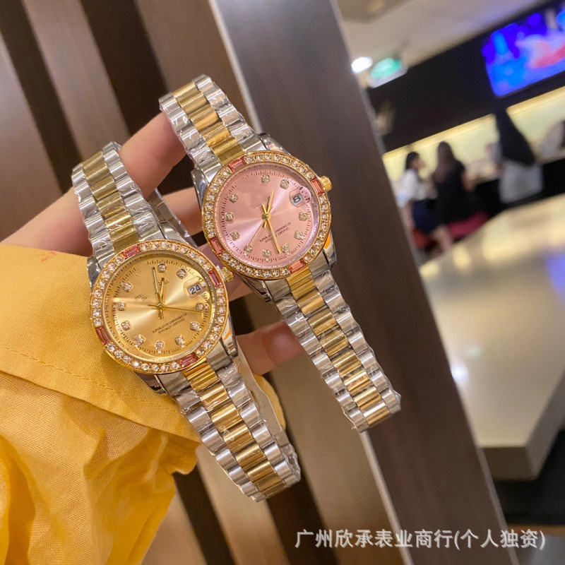 มาใหม่ Texture ห้องปฏิบัติการ Log Diamond-Studded Disc สายเหล็กแฟชั่นผู้หญิงนาฬิกา Live 3f2