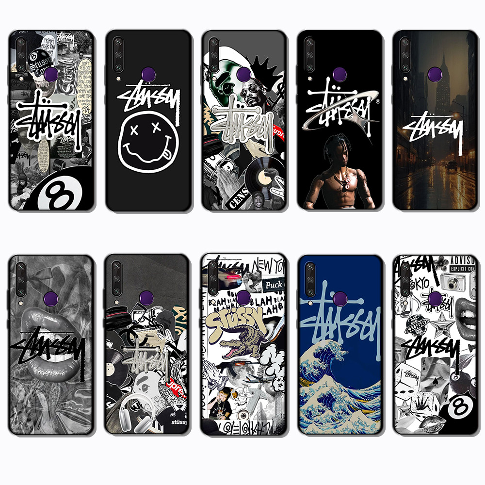 เคสโทรศัพท์สีดําแบบนุ่มสําหรับ Huawei Y6P Y7A Y8P Y9A Y5 Y6 Prime Stussy Cover