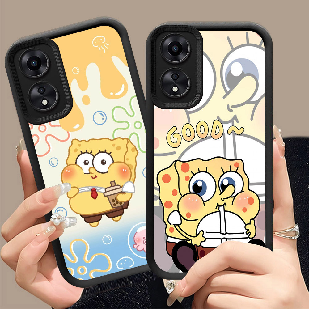 Q-7 SpongeBob ขาวดำเคสโทรศัพท์หรับ OPPO Reno 8T A2X A1X A98 A1 A60 F23 Pro 5G ปกสีชมพู