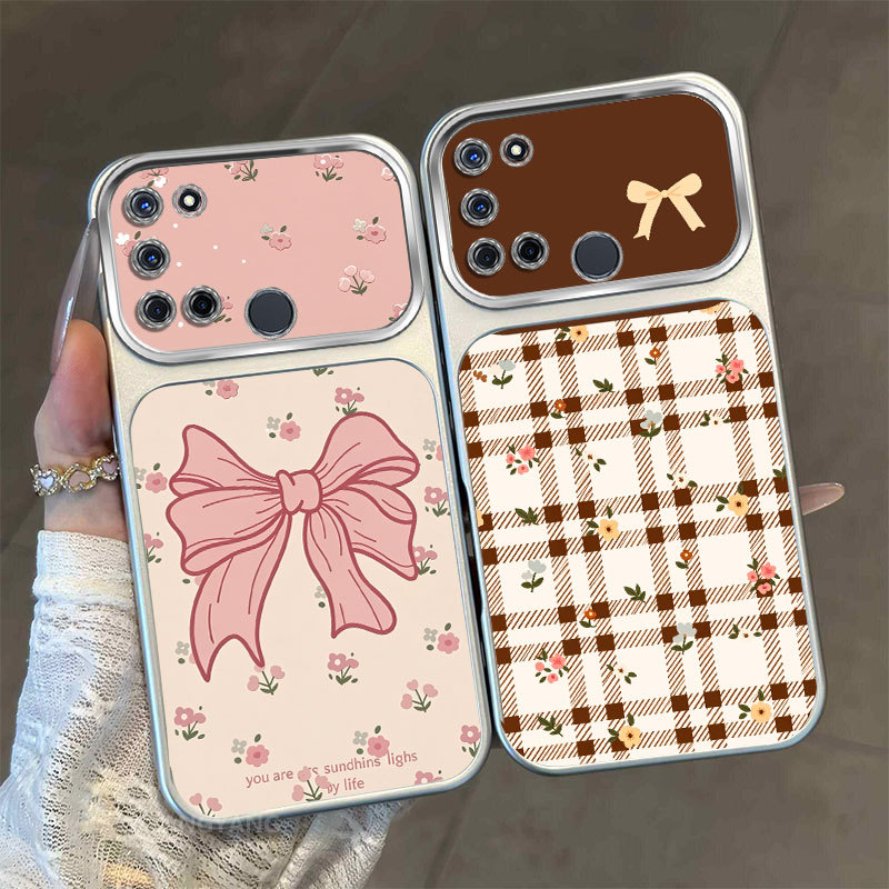 Case For Realme 7i C17 Large Window Matte Advanced Silicone anti drop soft case with Flower bow patt