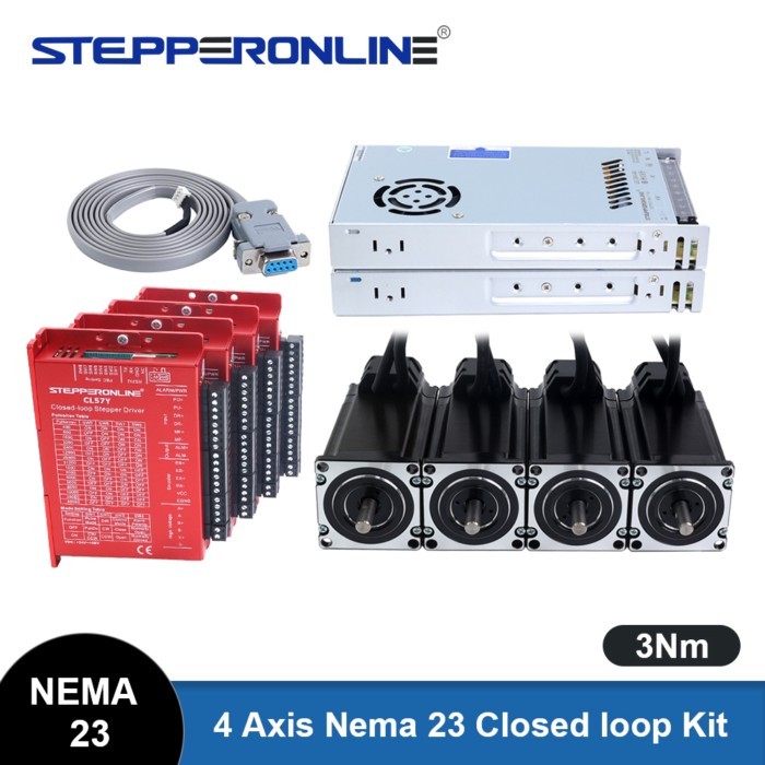 STEPPERONLINE 4 Axis Nema 23 Closed Loop Stepper Motor 3Nm and Hybrid Servo Stepping Driver & 350W