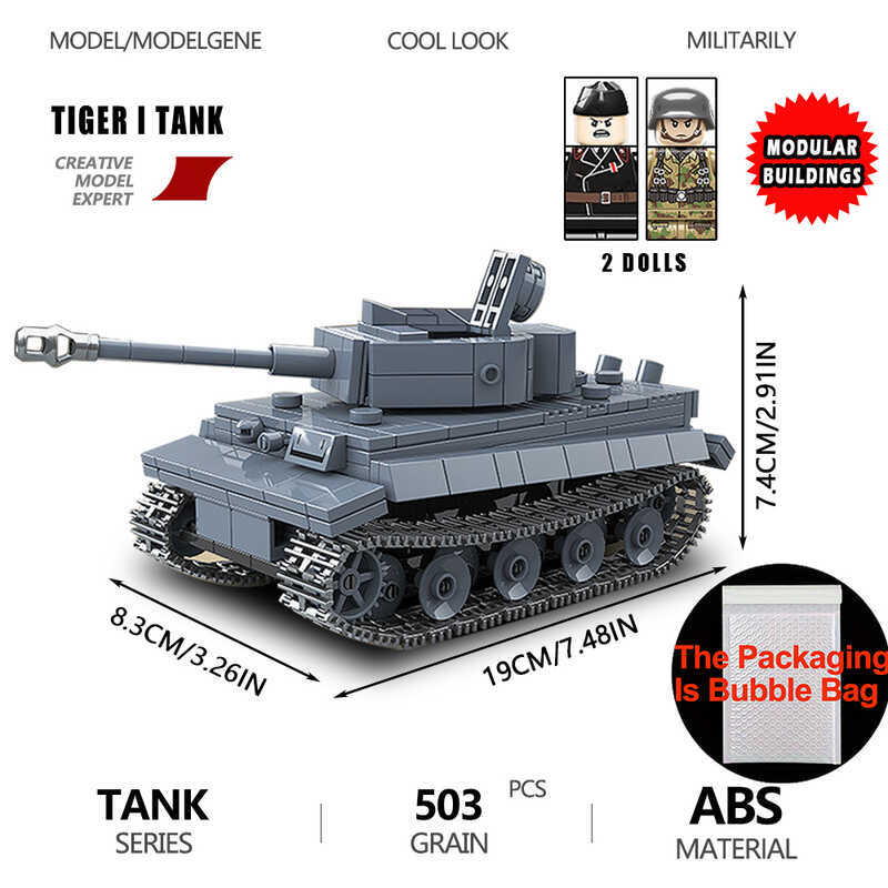 anzer Tiger I Heavy Tank Building Blocks DIY Vehicle Kv-2 M4a3 Tank Model Assembly Sets Bricks Xmas