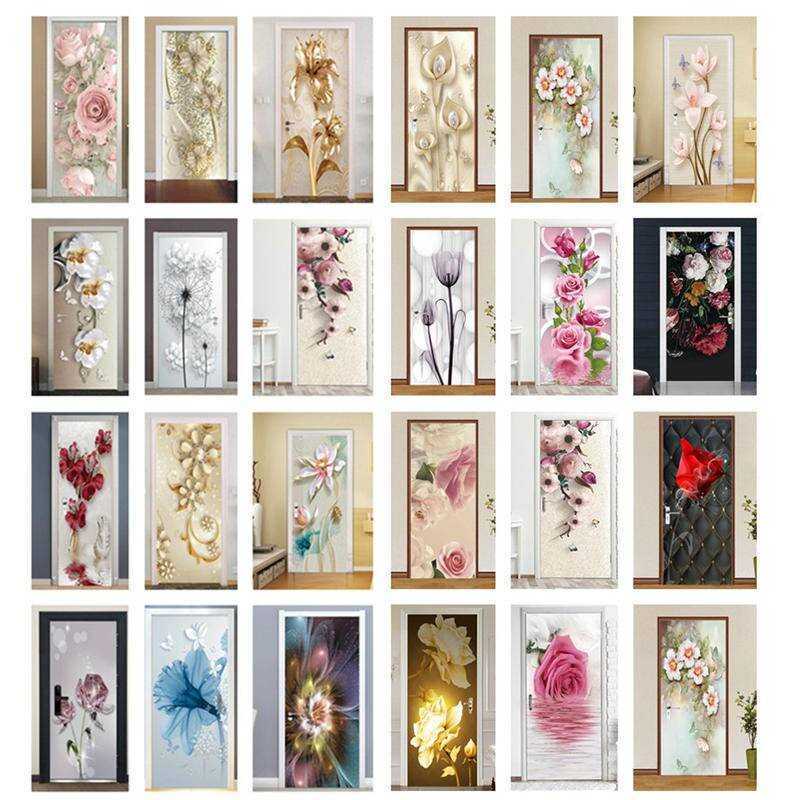 .k Roses Wallpaper 3D Door Sticker Waterproof Removable Wallpaper Bedroom Decoration Mural Home D
