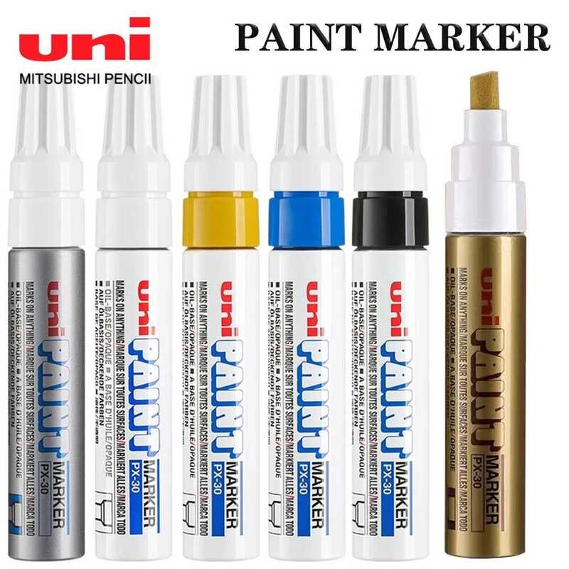 1 ชิ้นญี่ปุ่น UNI Paint PX-30 ปากกาอุตสาหกรรมกันน้ําเอียงหัวหยาบ Marker Art อุปกรณ์เครื่องเขียน