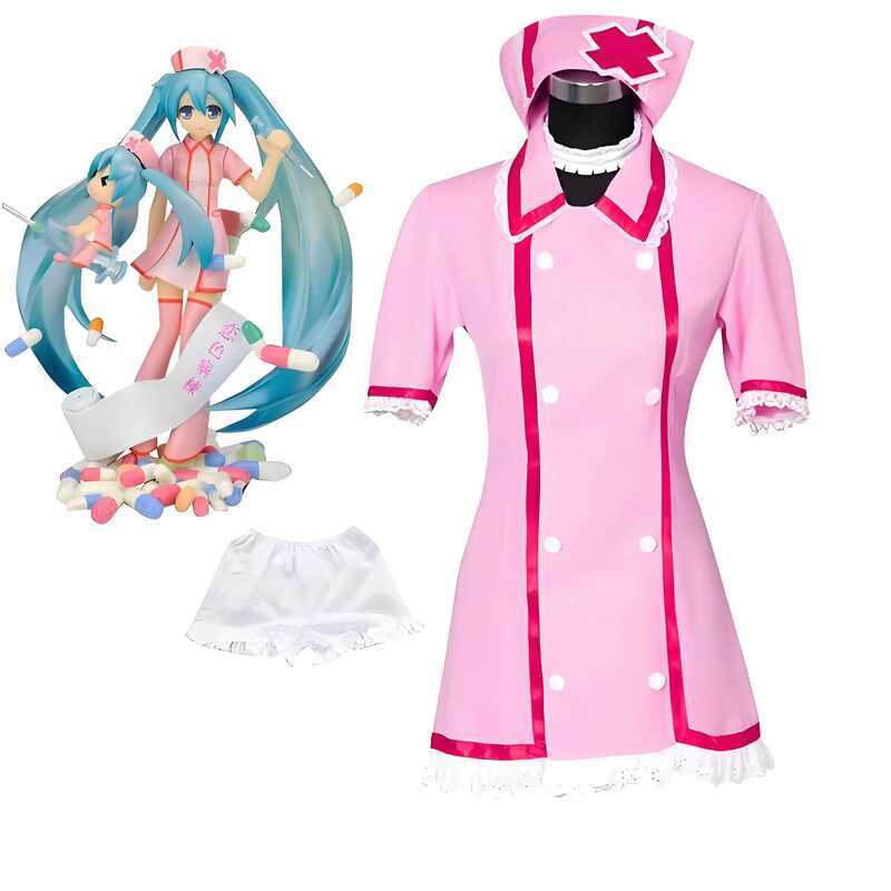 Anime Vocaloid Miku Cosplay Pink Nurse Dress Women Uniform With Hat Socks Halloween Party Costumes