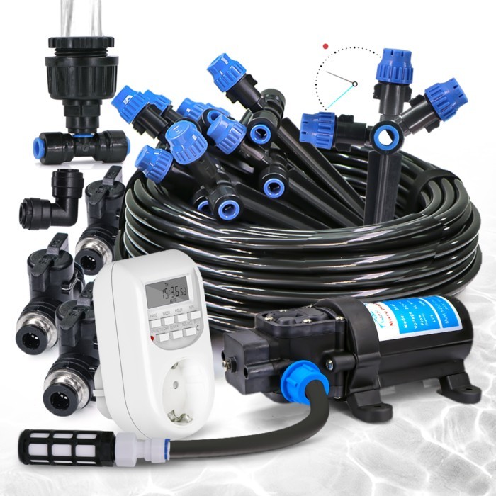 1/4" Garden Irrigation Timed System with 60w Self-priming Pump Adjustable Sprinklers Dripper for La
