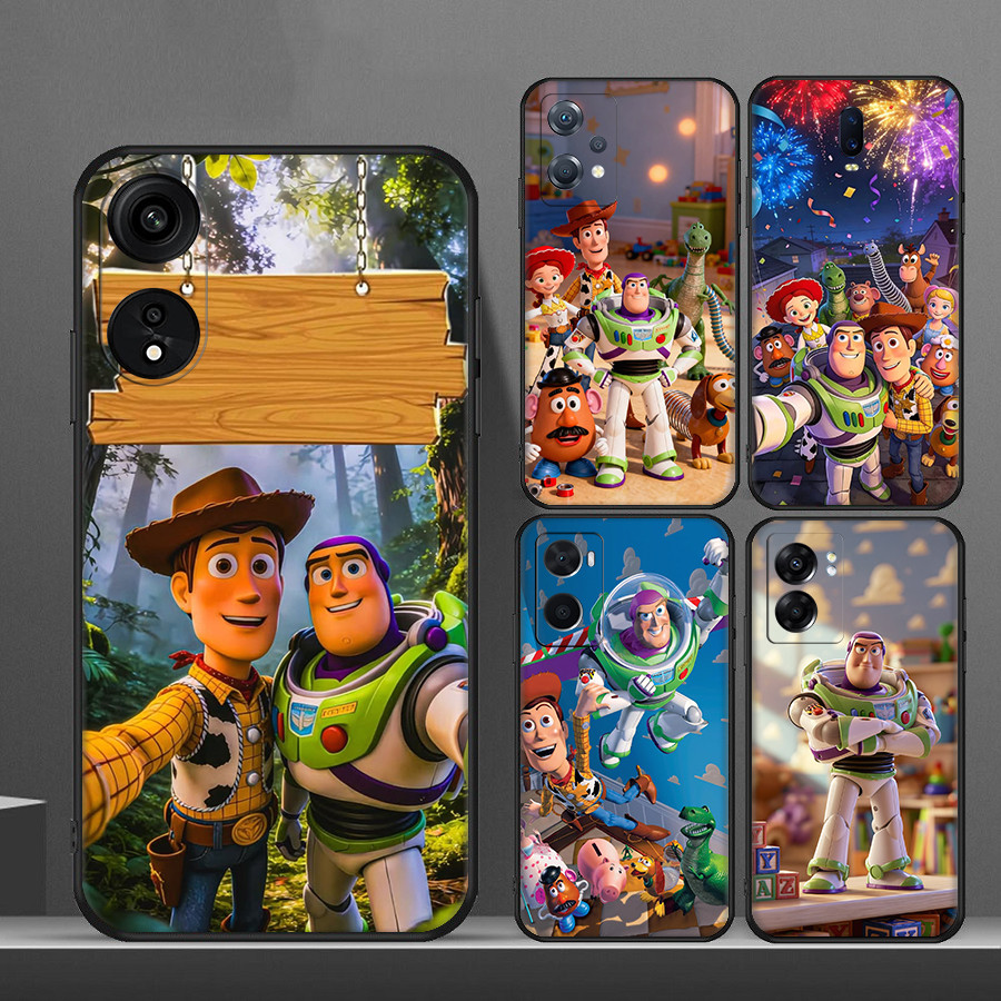 สําหรับ OPPO A57E A58 A58X A59 F1s A60 A74 A76 A77 F3 A78 A79 Toy Story 8Y14 นุ่มสีดํา TPU เคสโทรศัพ