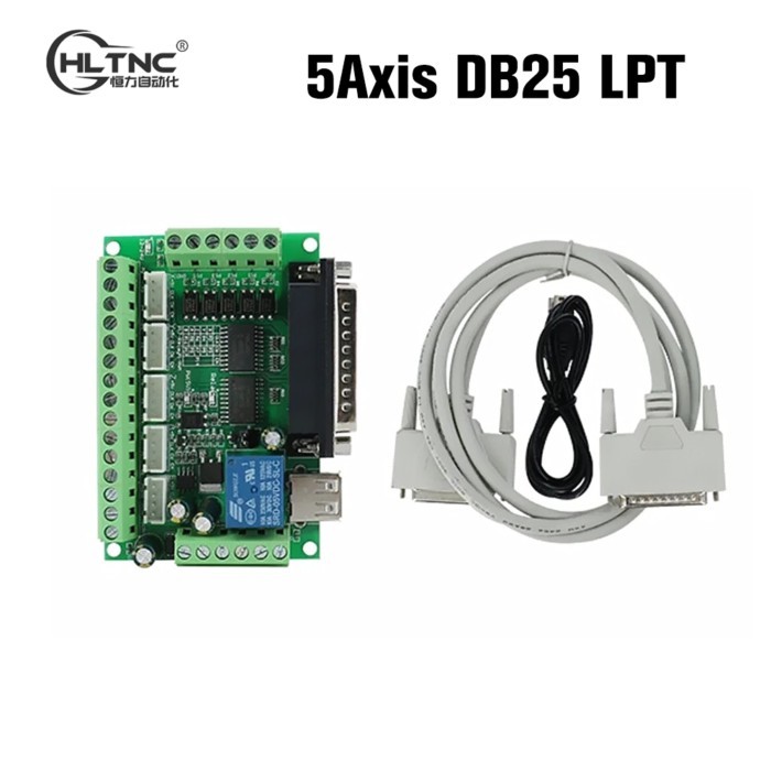 HLTNC Mach3 5 Axis DB25 LPT Port CNC Interface Breakout Board With Parallel and USB Cable Fit Nema2