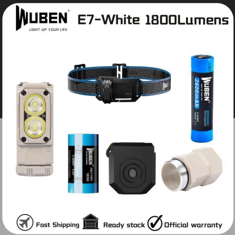WUBEN E7 ไฟหน้าแบบชาร์จไฟได้ 1800 ลูเมน มาพร้อมแบตเตอรี่ 26650 สีขาว-ขาวเย็น