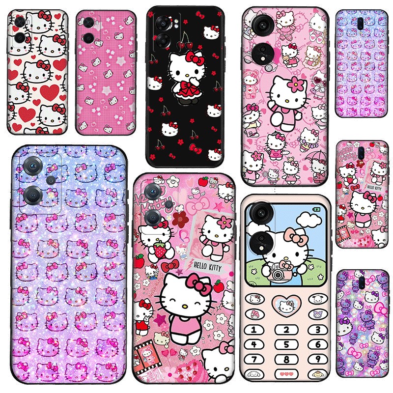 D-8 การ์ตูนน่ารัก Hello Kitty สําหรับ OPPO A57E A58 A58X A59F1s A60 A74 A76 A77F3 A78 A79 TPU ซิลิโค