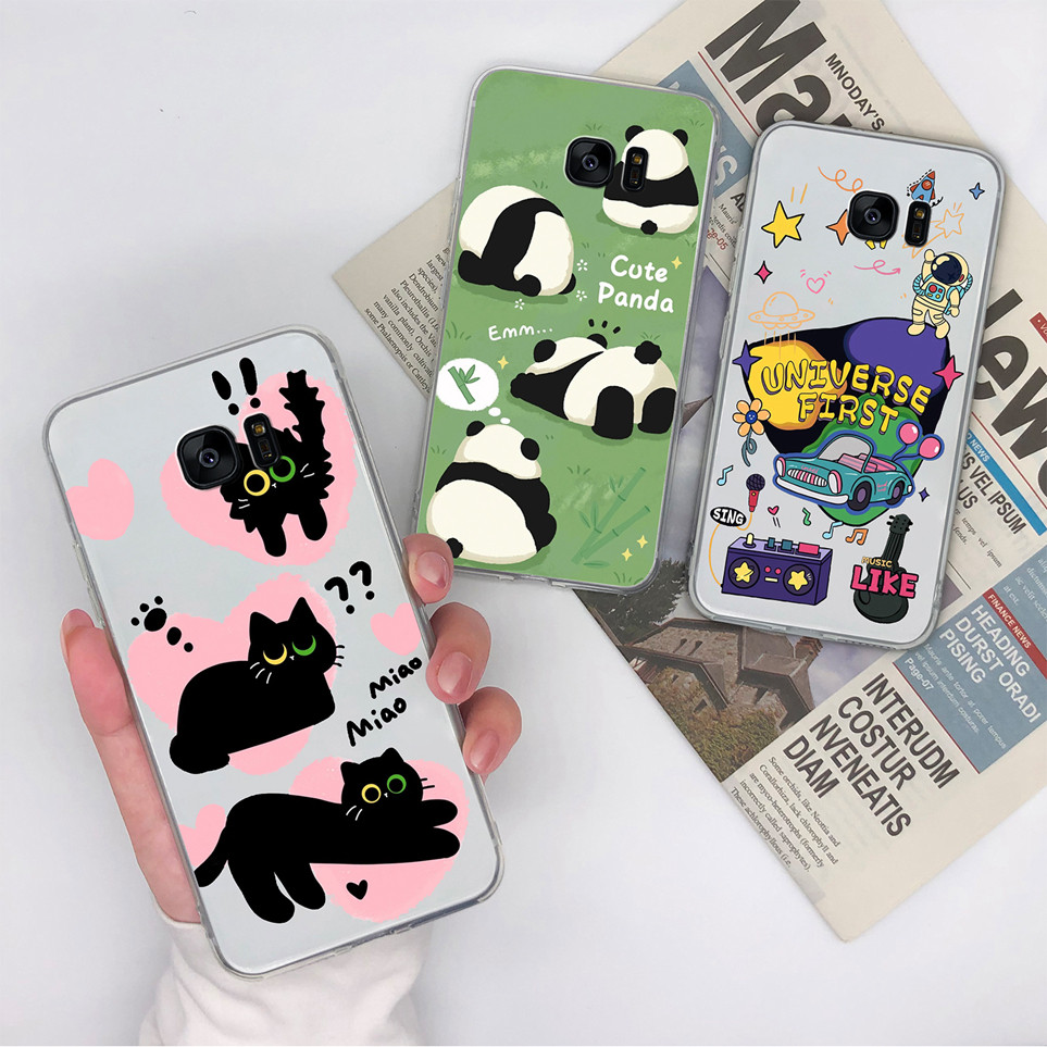 SAMSUNG เคสโทรศัพท์สําหรับSamsung Galaxy S7 S7 Edgeน่ารักPandaลูกแมวป้องกันTPU Clear SoftสําหรับS7EdgeปกหลังสําหรับSamsungS7 กรณีCapa Shellกันชน