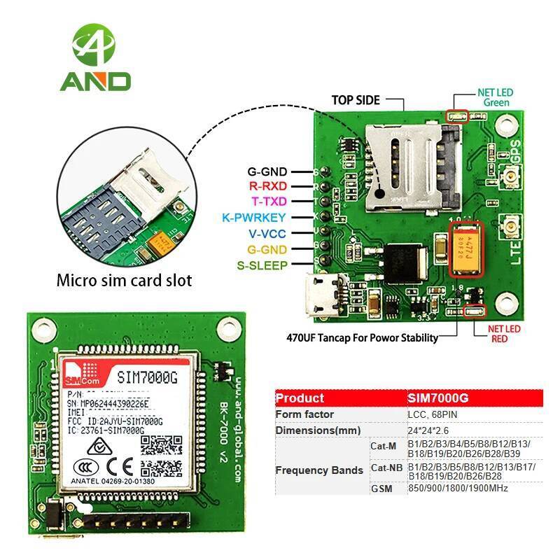 ทั่วโลก LTE-FDD/TDD-LTE,Quad Band GPRS/EDGE โมดูล SIM7000G สลายพีซีบา