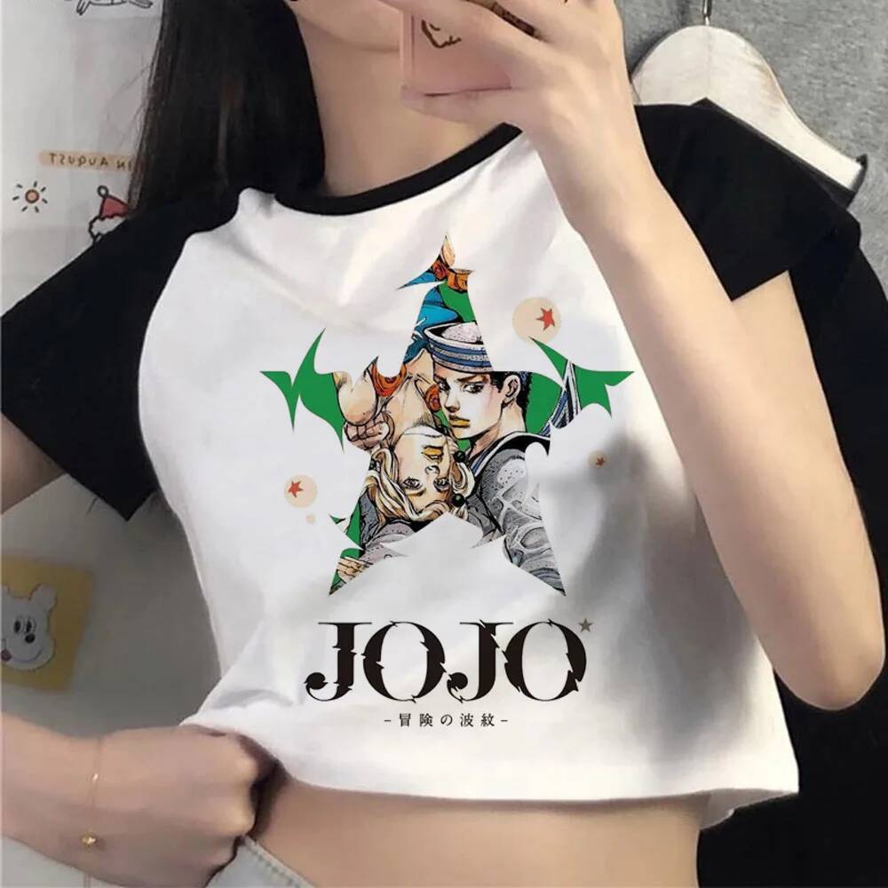 Jojo Bizarre Adventure Steel Ball Run cropped Topผู้หญิงY2k gyaru Gothicน่ารักMemeเสื้อยืดญี่ปุ่นPar