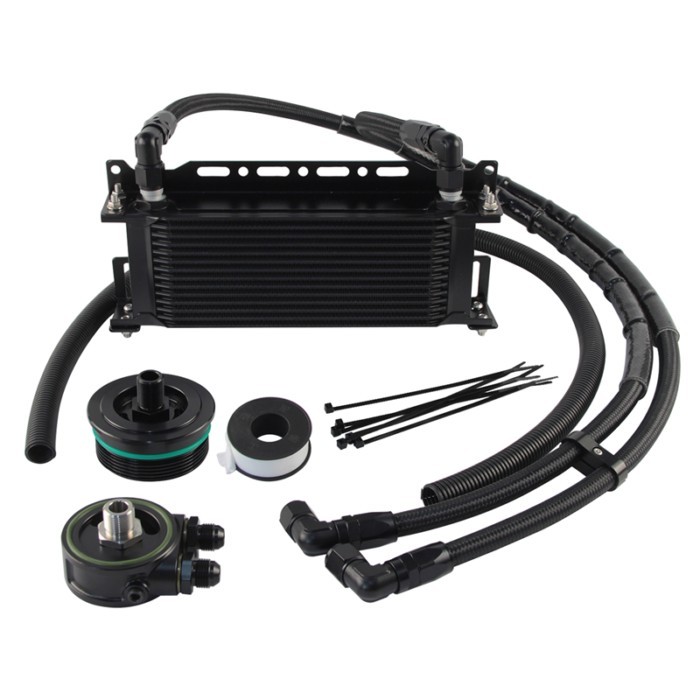 Aluminum Oil Cooler Oil Filter Sandwich Plates 8AN 14 Rows Engine Cooling Kit For Toyota 1GR 2GR 3G