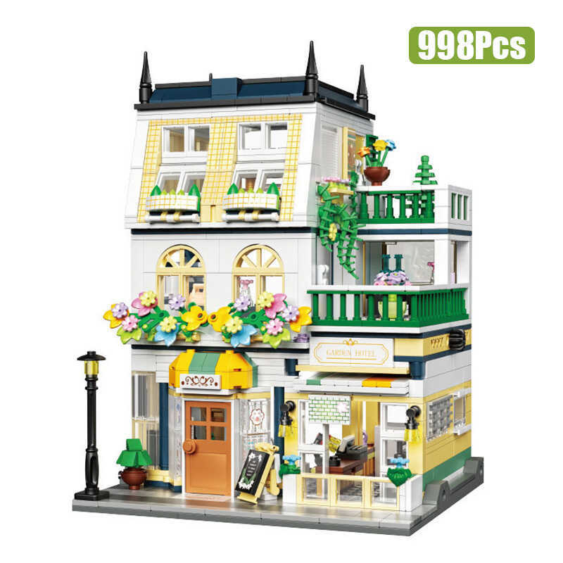 reet View Flower Manor Garden Model Building Blocks Architecture Three Floor House Mini Bricks Kids