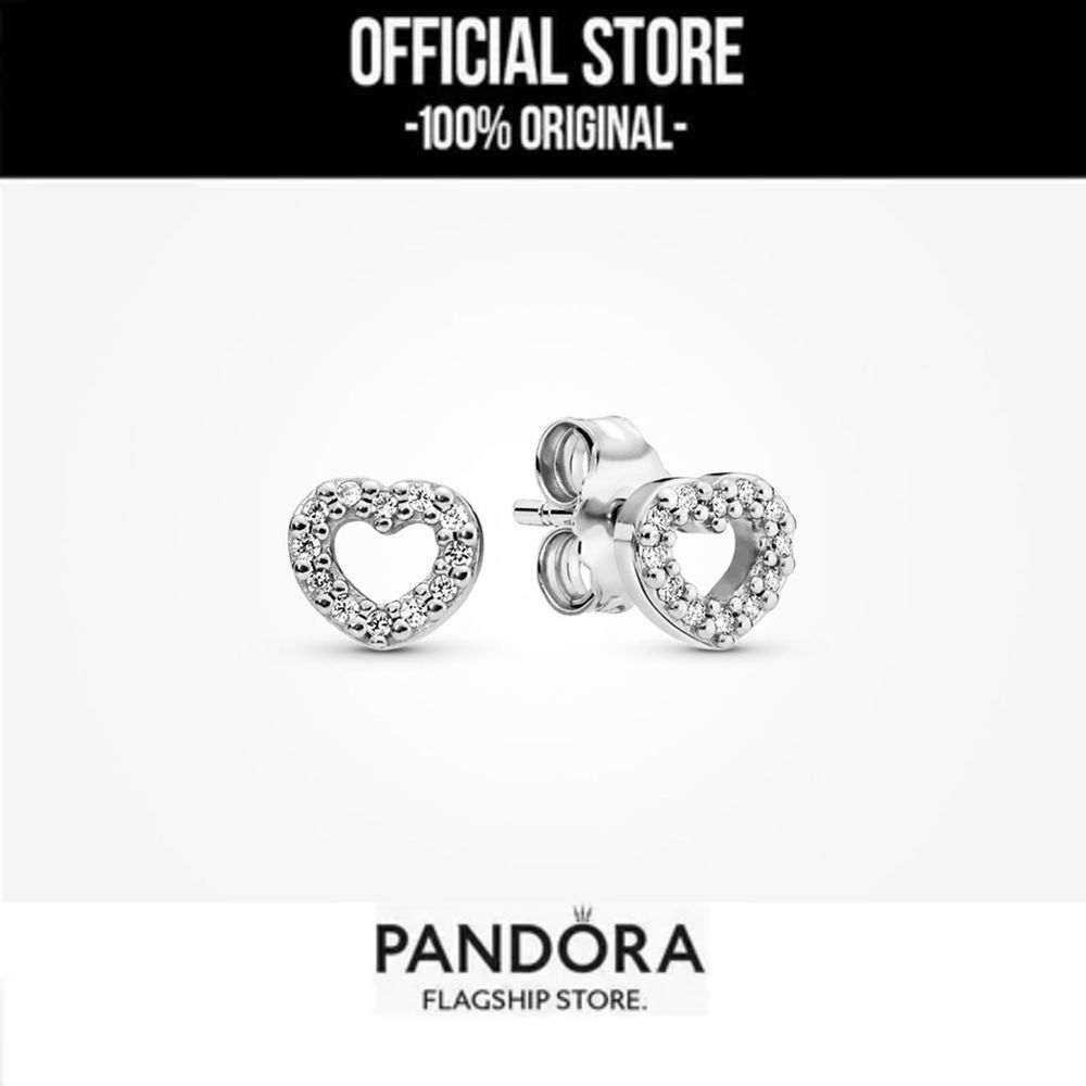 【 สินค้าแท้ 】Pandora Open Heart Stud Earrings With Gift Box Packaging
