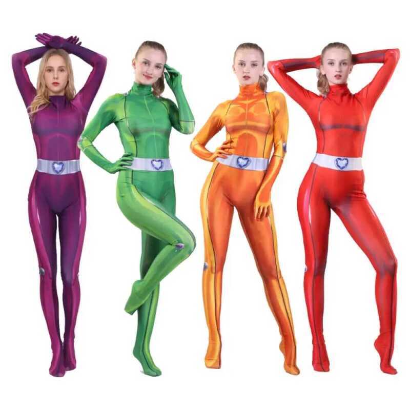 ชุดคอสเพลย์ Totally Spies สำหรับผู้หญิงผู้ใหญ่ ชุดบอดี้สูท Zentai ลาย Clover Ewing พิมพ์ลาย 3 มิติ ช