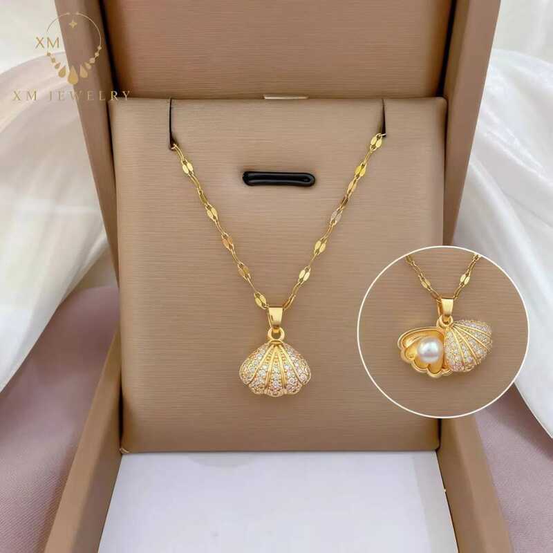 XM JEWELRY สร้อยคอเหล็กไททาเนียม เปลือกหอย แฟชั่นเกาหลี สีไม่ซีดจาง ไม่หลุด