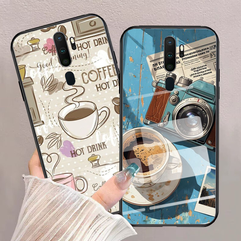 G-5 Coffee Time กระจกนิรภัยสําหรับ OPPO Reno F11 12F A5 F17 2Z F15 2F A9 2020 Pro กรณี