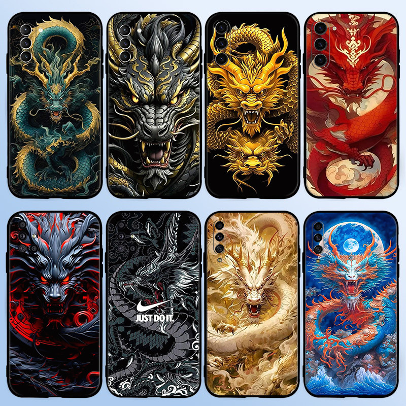 สําหรับ Samsung A07 A17 A56 A36 A26 S25 Fe Edge Plus Ultra Cool มังกรจีน 8Y16 นุ่มสีดํา TPU เคสโทรศัพท์