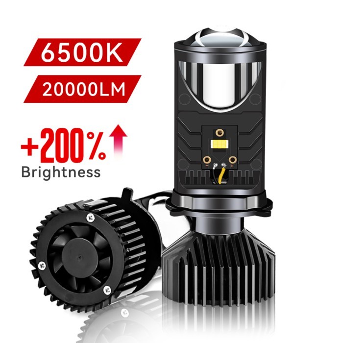 Y6D H4 LED Projector Headlight Projector Lens with Fan Cooling 90W Automobile Hi Lo Beam Bulb 12V B