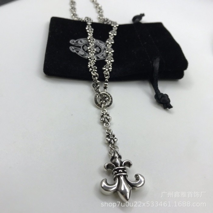 Chrome Hearts Chrome Hearts Classic Anchor ทหารดอกไม้สร้อยคอชิ้นเดียวจี้ปรับยุโรปและอเมริกา C