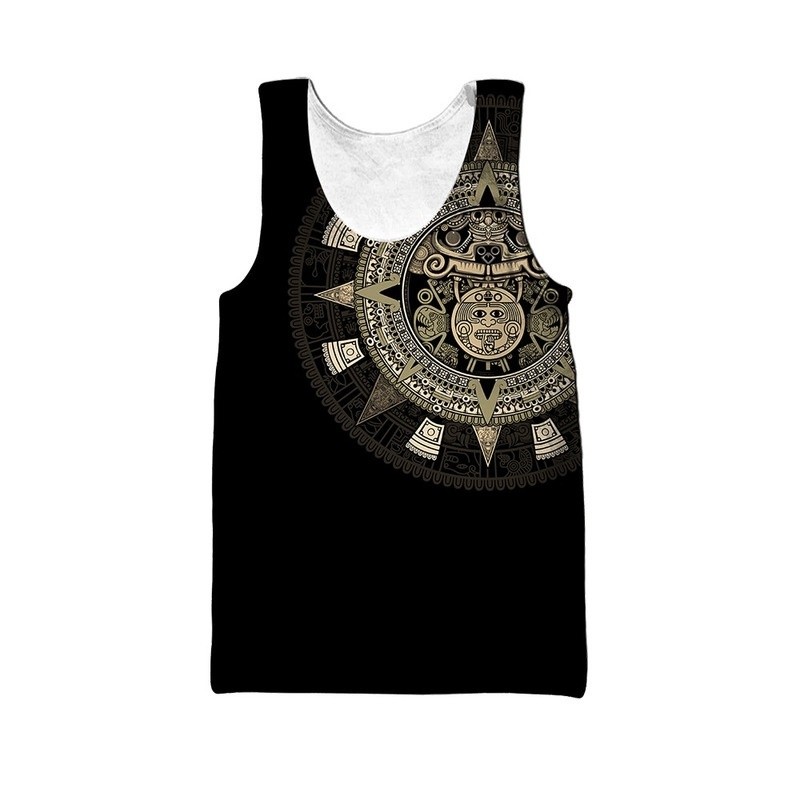 ผู้ชาย Aztec Mayan Sun ปฏิทินแห้งเร็วเสื้อกล้ามแขนกุด Tribal พิมพ์กีฬาเสื้อกั๊ก S-5XL