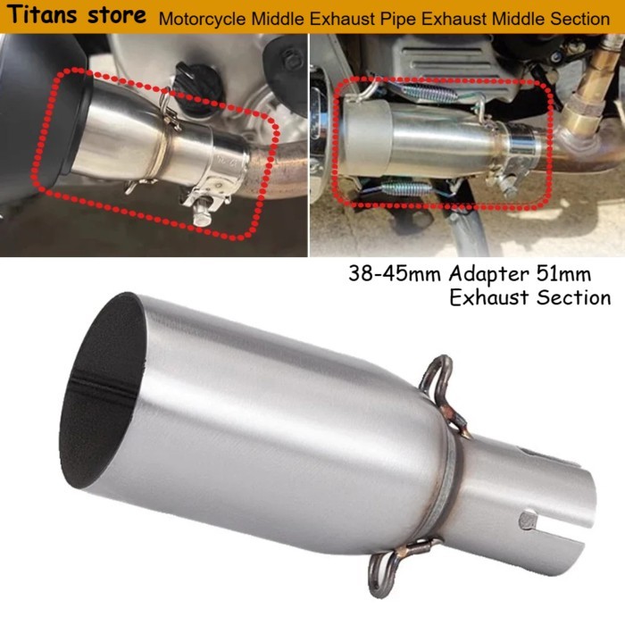 Motorcycle Middle Exhaust Pipe Exhaust Middle Section 38-45mm Adapter 51mm Exhaust Modification Sec