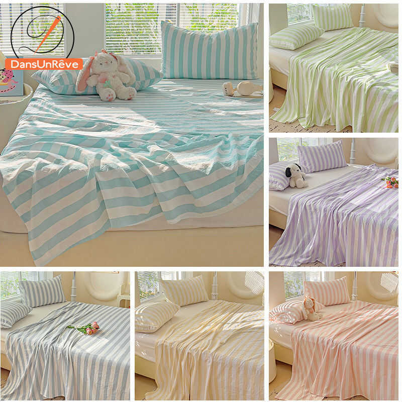 Dansunreve Stripe Flat Sheet Single/Double/Queen/King/er King Size Bed Sheet High Quality Washed Co