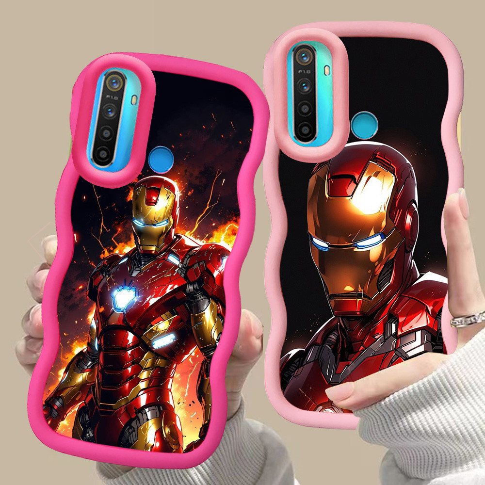MERAH D-1 Iron Man สีชมพูสีแดงปลอกสําหรับ OPPO A31 A91 Reno 3 Realme 5 6i 5i 5s สีดํา