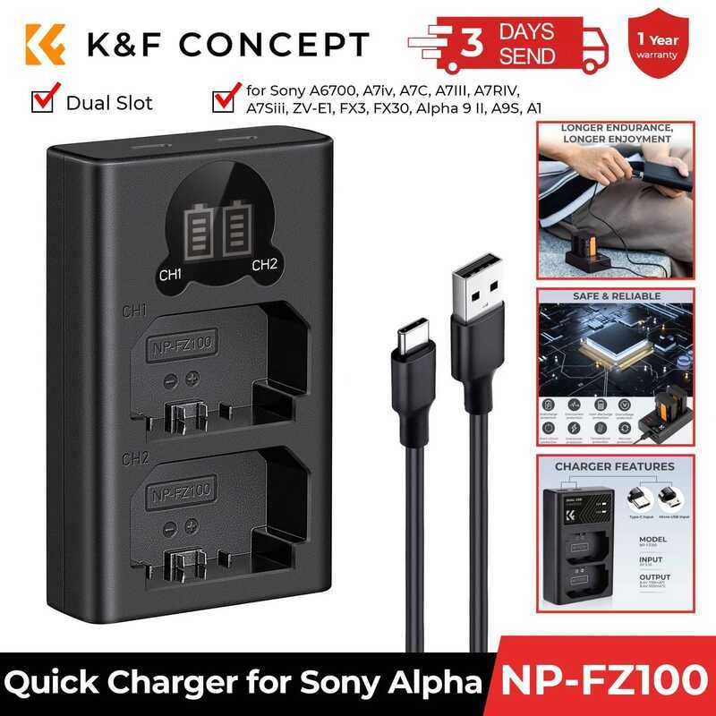 K & F Concept NP-FZ100 แบตเตอรี่ Dl Slot Quick Charger สําหรับกล้อง A7 A7R III A7R3 A9 a6600 a7R IV 