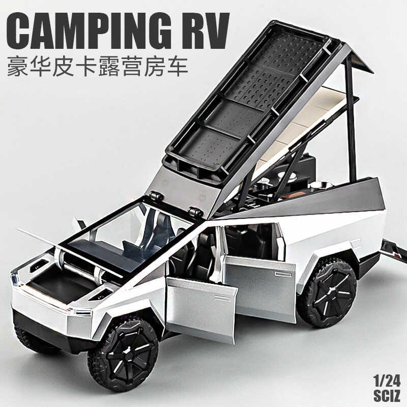 รถของเล่นสําหรับเด็ก Cyber Pickup RV รถรุ่นโลหะผสมจําลองสถานีรถ Camper Boy