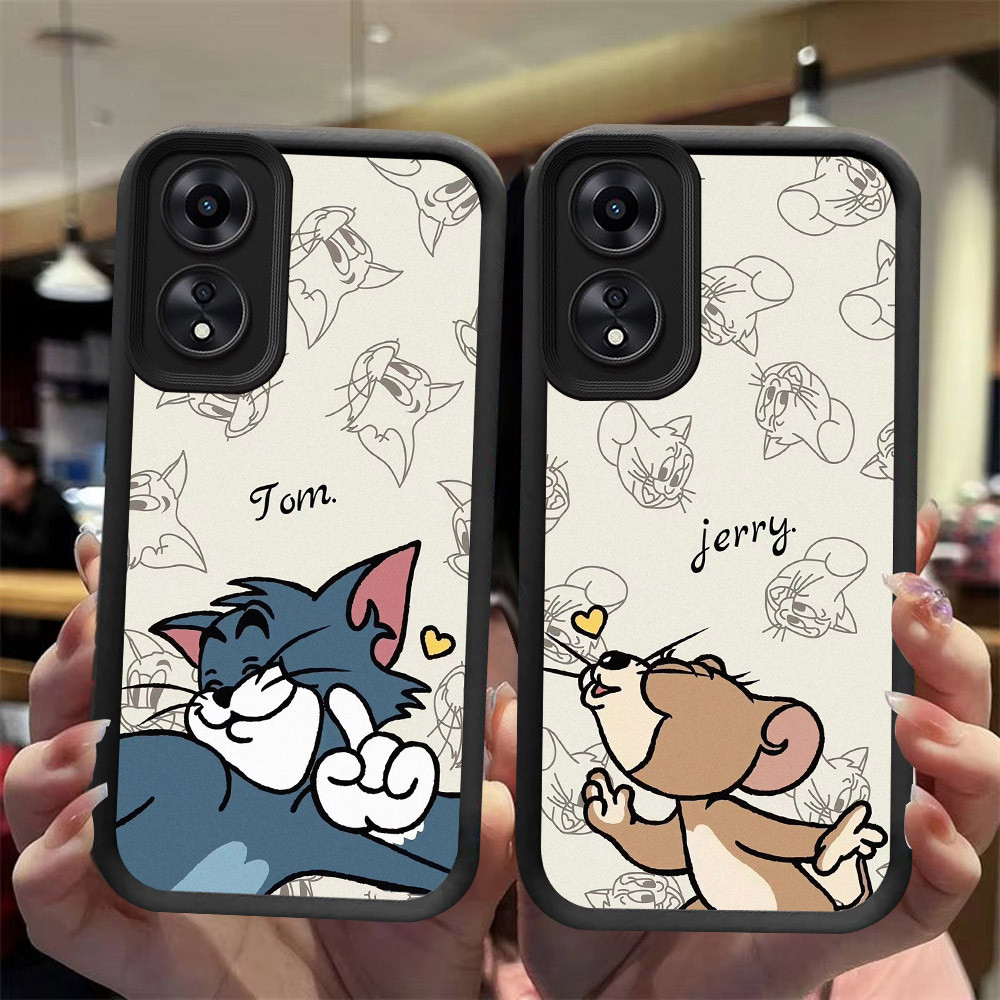 J-18 couple Cat Mouse ดำขาวชมพูเคสโทรศัพท์หรับ OPPO A98 Reno 8T A1 A1X A60 F23 A2X Pro 5G