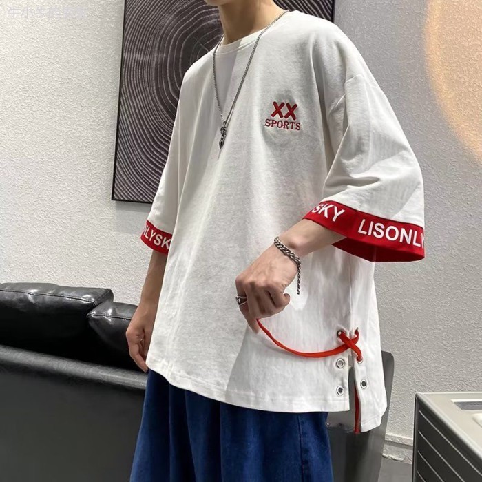 Plus Size Loose Plus Size Short-int Shirt Plus Fat Plus All-Match Plus Size ครึ่งแขน 125kg ใส่ได้