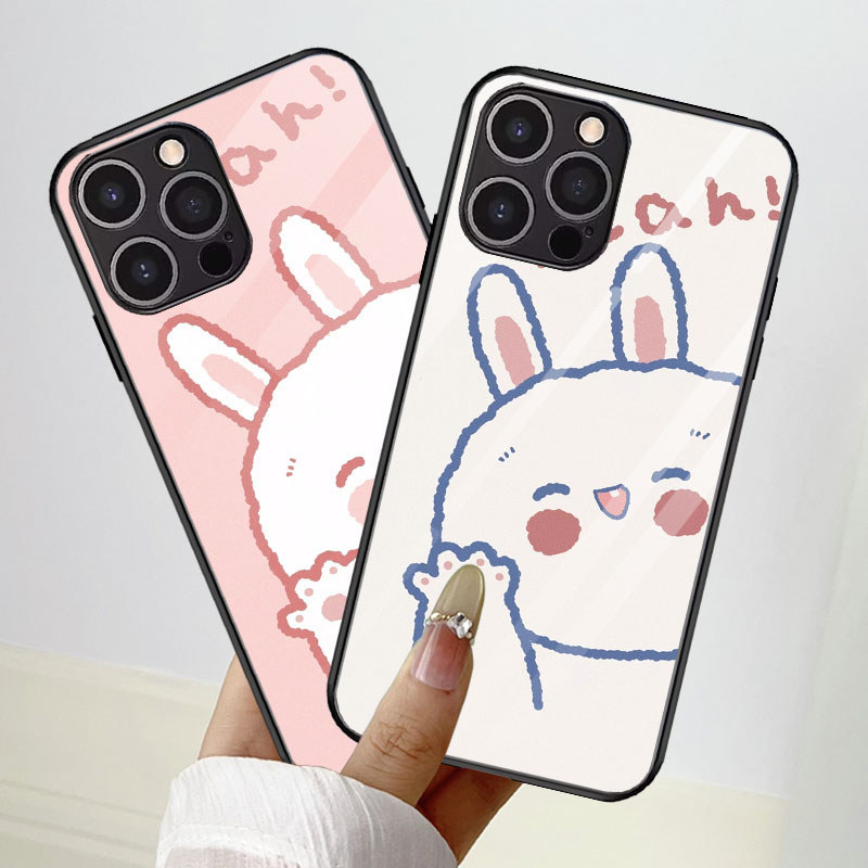 B-4 ปลอกหมีและกระต่ายสําหรับ iPhone Mini 6S 12 6 13 Pro Max Plus เคสกระจกนิรภัย