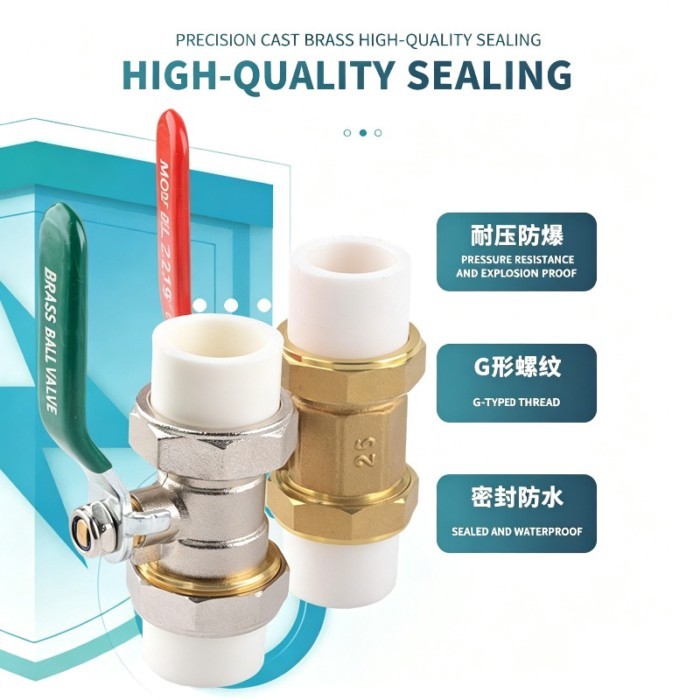 PPR Ball Valve Socket Live Connect Heat Fusion Plumbing Fitting 20/25/32/40/50mm DN20 DN25 DN32 DN4