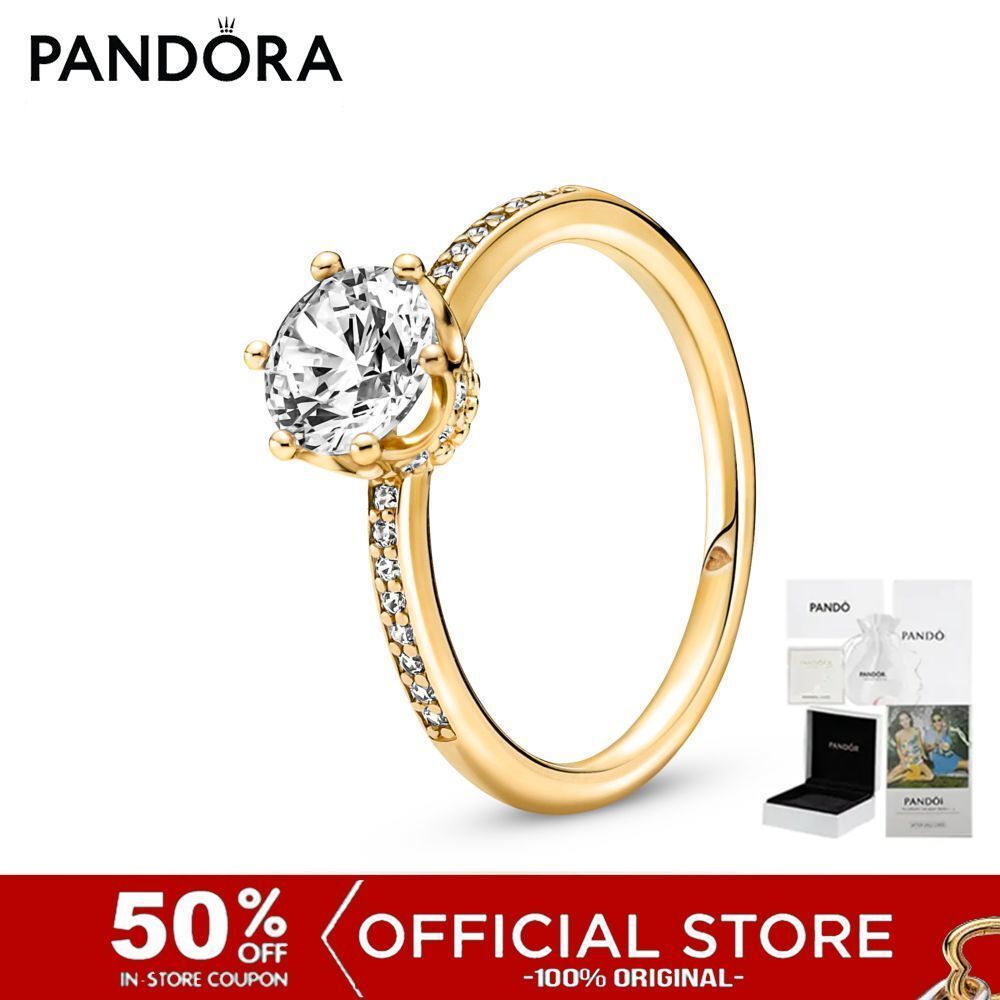(ของแท้100%) Pandora Gold Crown PANDORA Shine Ring With Clear Cubic Zirconia เครื่องประดับ แหวน แหวน