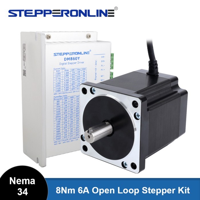 STEPPERONLINE Nema 34 Open Loop Stepper Motor 8N.m 6A & Driver Kit 2.4-7.2A AC18V-80V/DC 36V-110V f